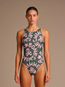 Damesbadpak voor training PINUP 388P - Logo Military + Lichtroze