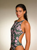 Damesbadpak voor training PINUP 388P - Logo Military + Lichtroze
