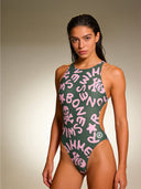 Damesbadpak voor training PINUP 388P - Logo Military + Lichtroze