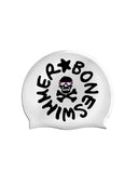 Siliconen badmuts - Wit met groot zwart logo