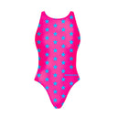 Costume intero bambina da allenamento PINUP 556PF Fucsia stella azzurra, vista frontale