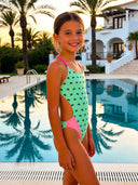 Costume intero bambina da mare Alte L042AF -Palme, dettaglio del modello