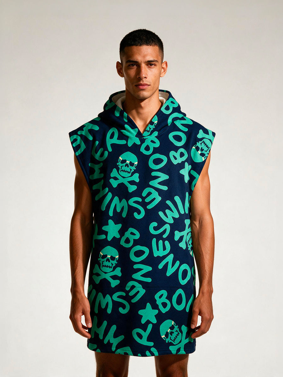 Poncho van microvezel 63POF — Blauw met mintlogo