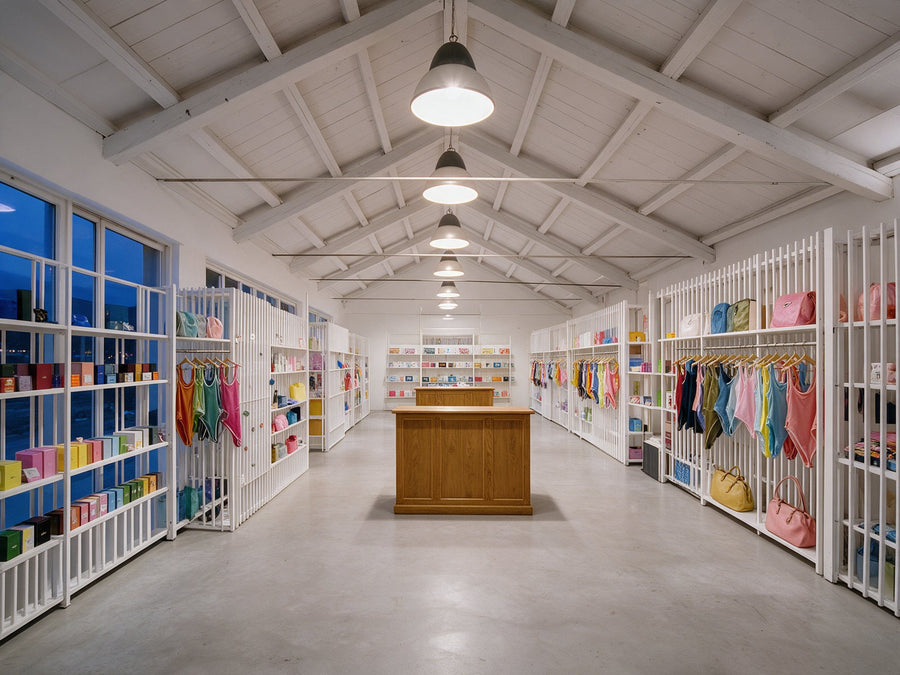 De houten toonbank en de lange zaal